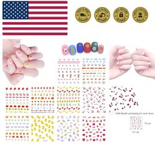 10 Sheets Cute Nail Stickers for Kids Including Animals Fruits Flowers Food R...