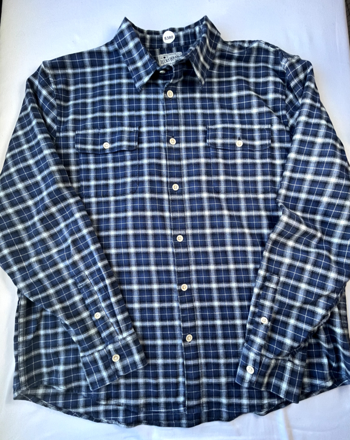 Lucky Brand Shirt Men's Size XXL Blue Plaid Saturday Stretch Long Sleeve Button