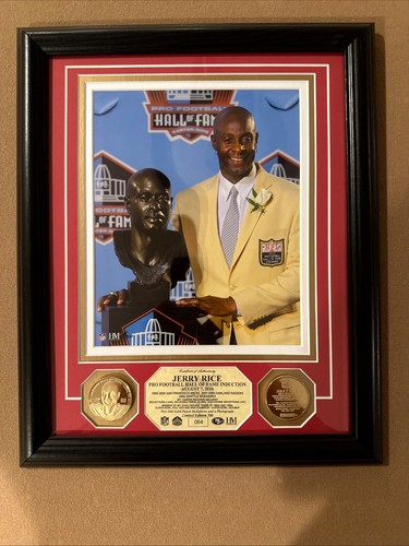 JERRY RICE PRO FOOTBALL HALL OF FAME INDUCTION PLAQUE WITH TWO GOLD ...