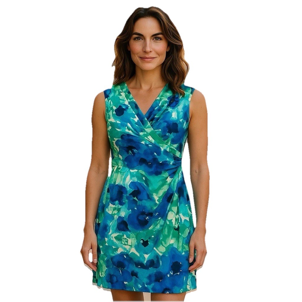 American Living Women’s Dress Size 16 Green Blue  Floral Sleeveless Sheath