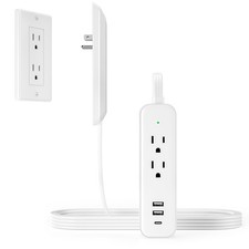 Flat Socket Extension Cord 5 FT Surge Protector Power Strip with 2 AC Outlets...