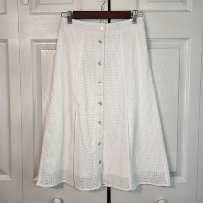 Avec Les Filles White Eyelet Lace Button Front Midi Skirt NWT XS CEB60081-100