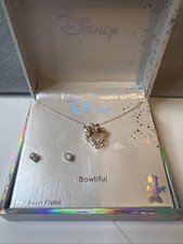 Disney Minnie Mouse Bowtiful Necklace Set with Earrings-Silver Plated New