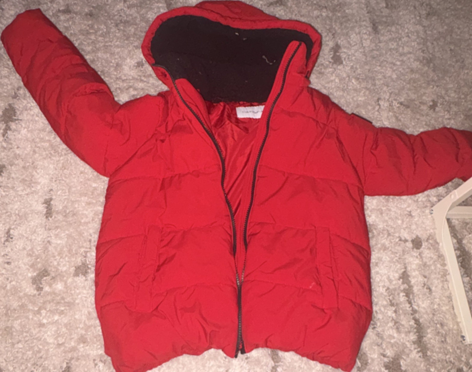 Girls Red Hooded Puffer Jacket Quilted Full Zip Mid-length