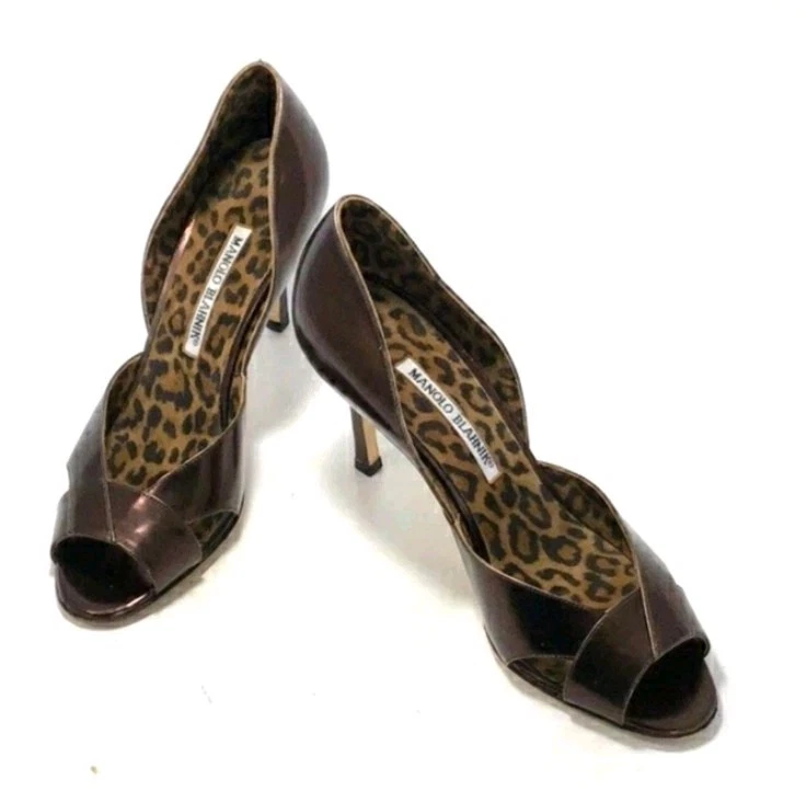 Manolo Blahnik Puntera Abierta Metálico Marrón Tacones Talla 8 EE. UU. 38EU  Foto 2 de 4