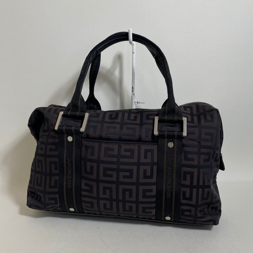 Givenchy Handbag Black Leather Logo Pibed Excellent From Japan