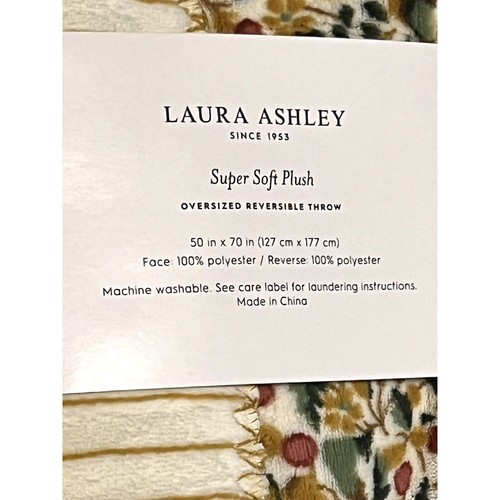 Laura Ashley Fleece Plush Throw Blanket Reversible Devrons Grove 50X70” Ochre - Picture 11 of 13
