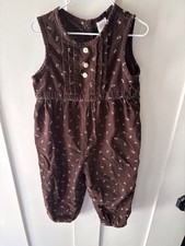Vintage Baby Gap Brown Corduroy Floral Romper 3T Outfit Jumper Overalls Y2K