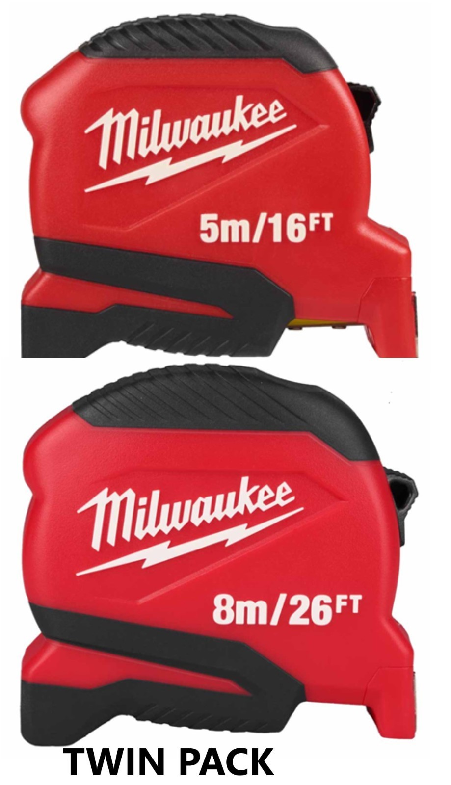 Milwaukee Compact Tape Measures 5m/16ft and 8m/26ft  -Twin Pack
