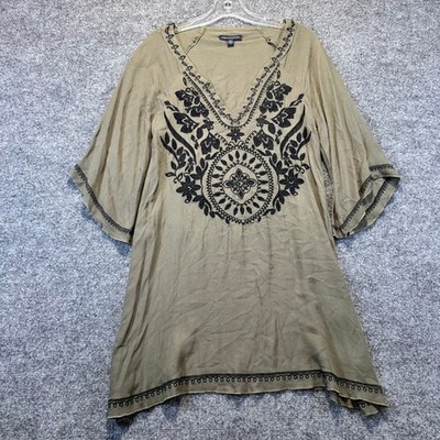 American Eagle Tunic Top Womens Small Olive Green Boho Embroidered Bell Sleeve