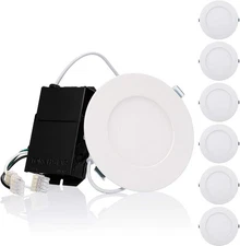 6 Pack Premium Series 4 Inch Ultra-Thin LED Recessed Light with Junction Box