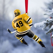Back Ice Hockey Player - Personalized Christmas Ornament - Gift For Ice Hockey