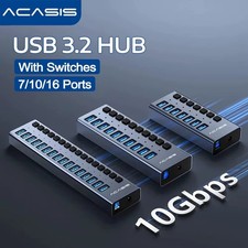 Acasis USB 3.2 Hub 7/10/16 Port Powered 10Gbps Aluminum with Switches