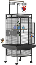 60" Large Wrought Iron Bird Cage with Rolling Stand, Play Top 4 Stainless Stee