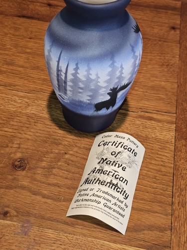 Vaso Cedro Mesa Nativi Americani Fatto e Dipinto Ceramica Montagna Magia Sm Bud - Foto 7 di 9