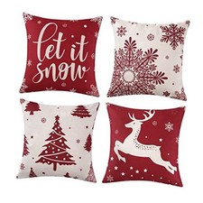 Christmas Decoration Pillow Covers 18 x18 Set of 4 18" x 18" Pack of 4 Red