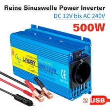 500W 1200W Reiner Sinus Spannungswandler 12V auf 230V Wechselrichter mit 2USB