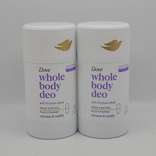 Dove Whole Body Deo Anti-Friction Stick Coconut  Vanilla Scent 2.6 oz LOT OF 2