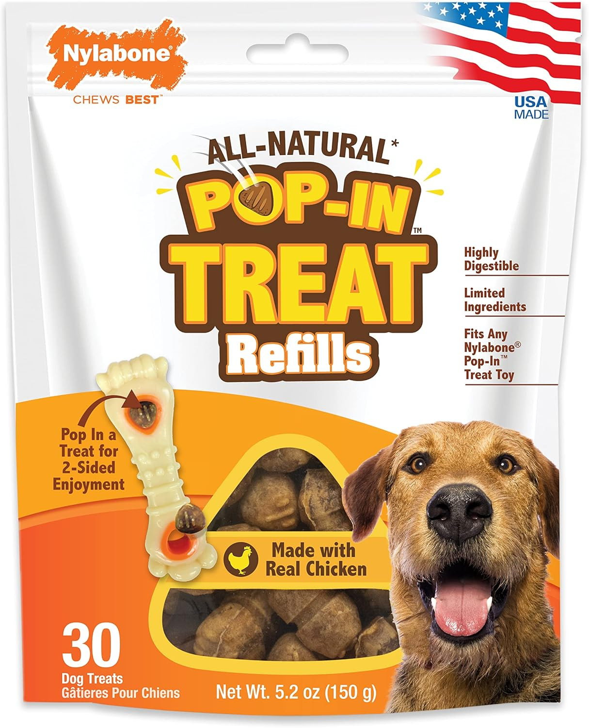 Nylabone Pop-In Treat-Toy Refill Chews, All-Natural Dog Trea