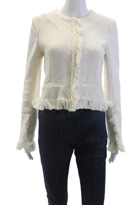 10 Crosby Derek Lam Womens Fringe Trim Full Zipper Jacket White Cotton Size 4