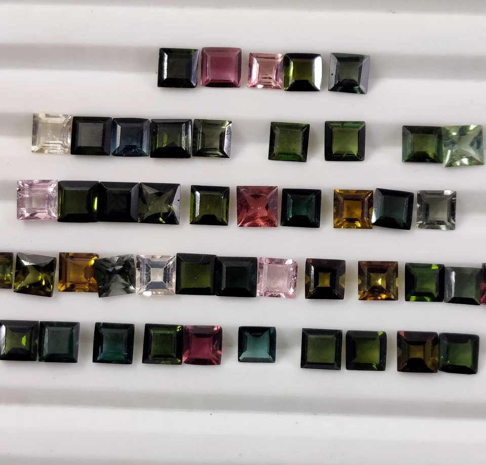 Natural Multi Color Tourmaline 5 mm Square Cut Loose Gemstone 50 Piece 28.75 Crt - Image 3 of 4