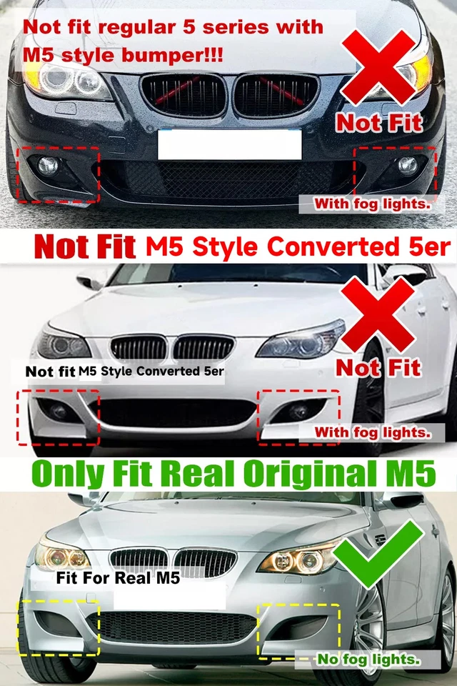 Frontstoßstange Spoiler Lippe Kit Für 2004-2010 BMW 5er E60 E61 M5 Glänz Schwarz - Bild 2 von 4