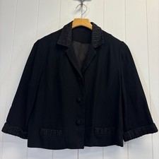 Vintage Womens Classic Twee Mod Ribbon Trim Cropped Blazer Size M/L Versatile