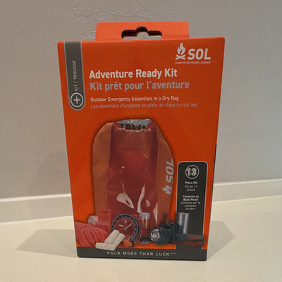 SOL Adventure Ready Survival Kit 13pc Waterproof 2L Dry Bag Headlamp Compass