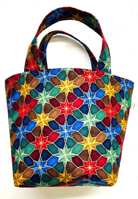 Handmade Fabric Lined Mini Tote Bag/Gift Bag Multicolor Christmas Nativity Glass