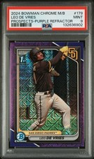 2024 BOWMAN MEGA BOX CHROME PROSPECTS PURPLE LEO DE VRIES 113/250 PSA 9