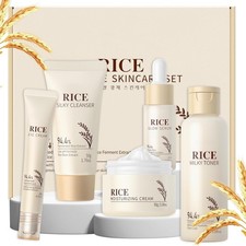 Korean Skin Care Set Rice Cleanser Toner Serum Eye