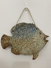 Vintage Ceramic Fish Wall Hook Coat Hanger 11&rdquo; With Blue And White Marbled Rough