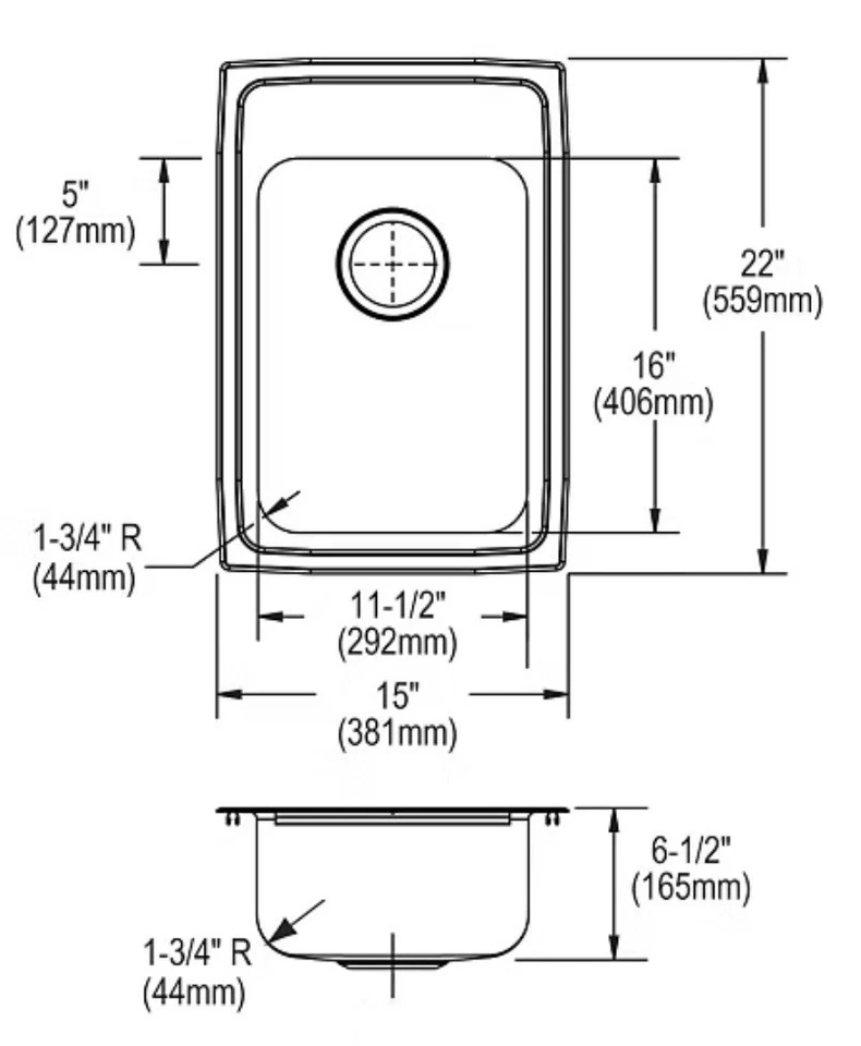 Elkay LRAD1522653 Lustertone Classic 15 x 22 дюйма 3 отверстия вставная раковина ADA подробная информация - Изображение 2 из 4