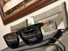 Prada Rossa Men  s Polarized Rectangle Sunglasses Black Acetate Frame Black Lens