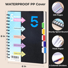 5 Subject Notebook with Dividers 220 Pages Spiral Notebooks with Tabs 5X7 A5 ...