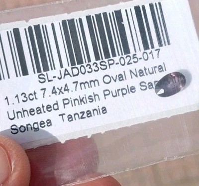 1.13Ct Zafiro Natural Purpura Rosado Sin tratar Origen Songea Tanzania 7.4×4.7mm