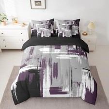 Abstract 7 Piece Bedding Set Modern Abstract Art Bed in Queen Grey Purple Pink