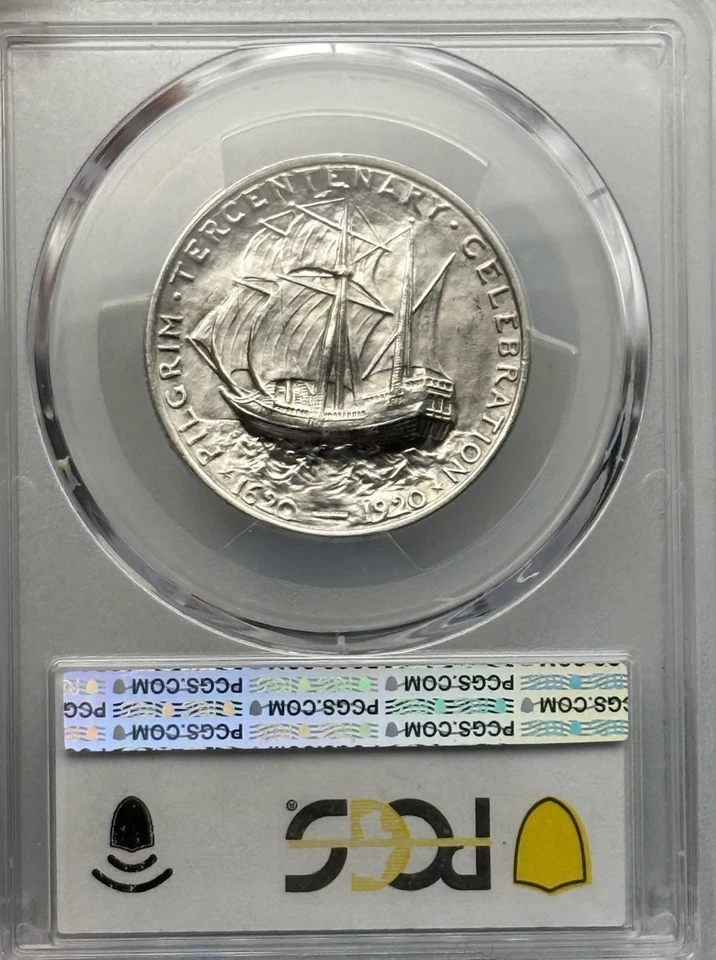 1920-Pilgrim Commemorative Half Dollar-PCGS MS 64-TrueView-Blast Blast White - Image 2 of 3