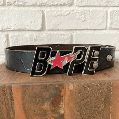BAPE CAMO embossed leather belt a bathing ape star NIGO Size M | eBay