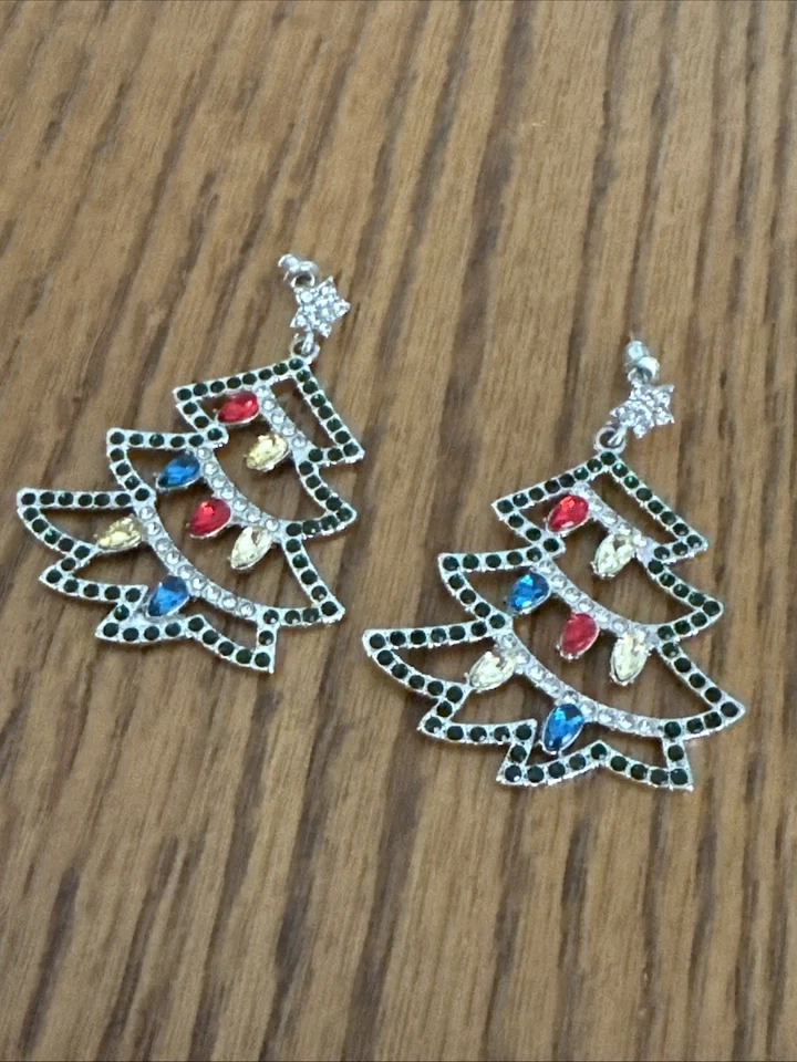 J CREW Rhinestone Ruby Sapphire Diamond Christmas Tree Earrings 4 CHARITY❤️335x2 — 第 2/4 张图片
