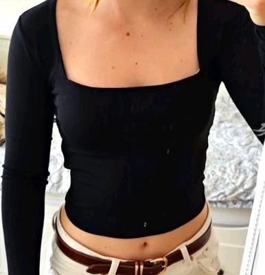 New Yorker Damen Top bauchfrei Langarm eckiger Ausschnitt S schwarz