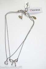 NEW SET OF TWO GUESS SILVER TONE BOW AND "G" PENDANT NECKLACES+RHINESTONE