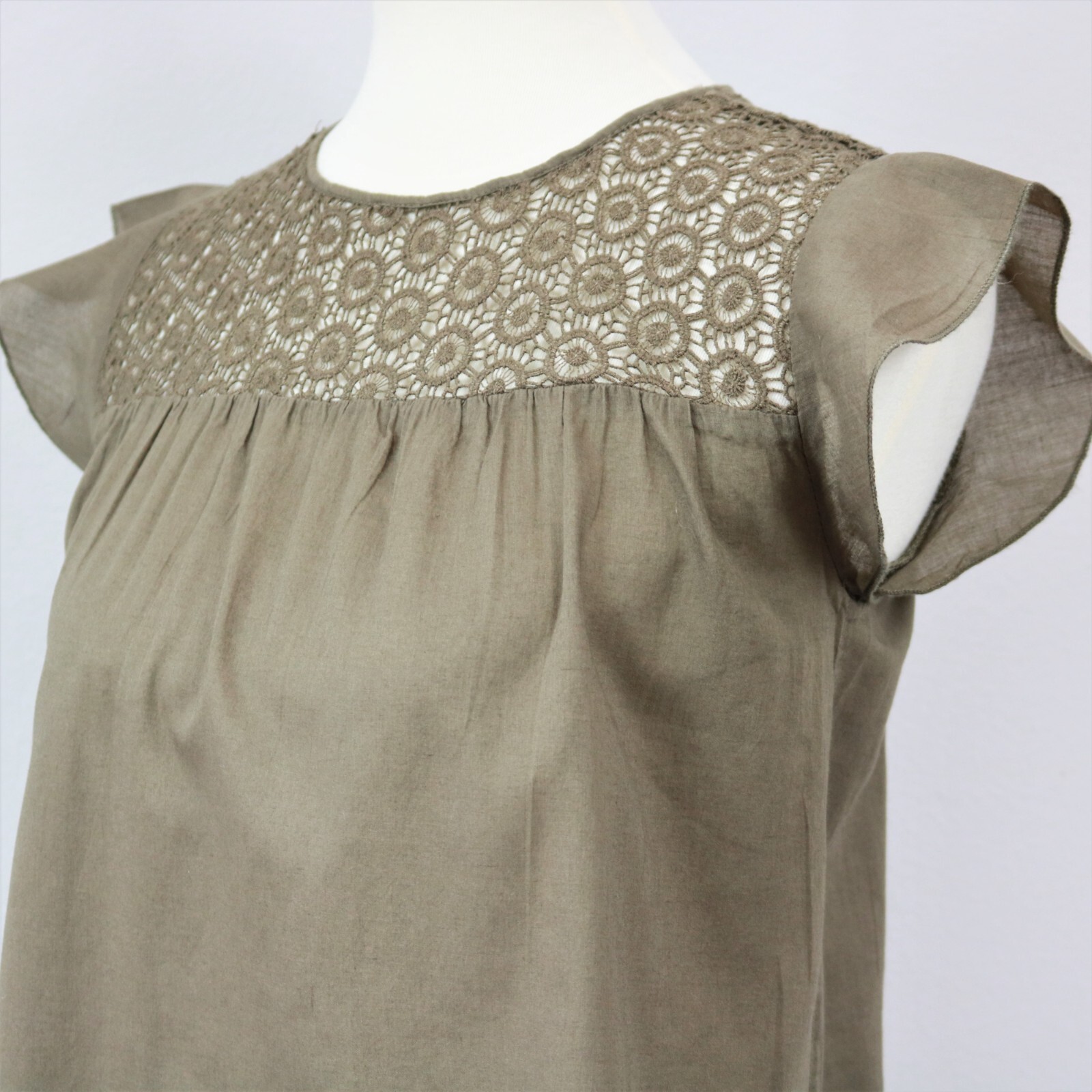 Zara Basic Olive Green Crochet Flutter Sleeve Lin… - image 5