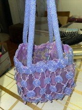 Vintage Glam Gem Pewter Beaded Evening Purse Handbag Drawstrings Closure
