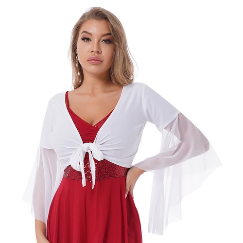 Womens Belly Dancewear Sheer Mesh 3/4 Flared Sleeve Wrap Shawl Crop Tops Costume - Picture 5 of 77
