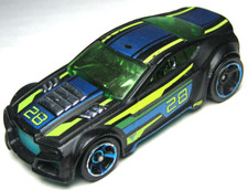 HOT WHEELS TORQUE TWISTER #28 BLACK 1:64 DIECAST 2 5/8" CAR W/ GREEN & BLUE