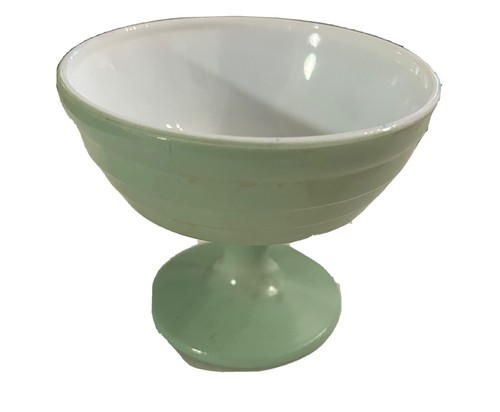 VNTG Hazel Atlas 1950's Green Platonite milk glass Pedestal dessert Dish