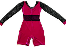 Motionwear Velvet Biketard Bodysuit Unitard Mesh LS Competition Duet New Women M