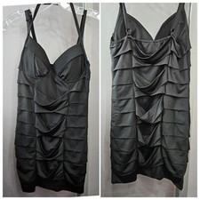 XXI Mini Body Con Dress M Black Layered Ruffle Adjust Shoulder Halter Padded Cup