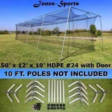 Jones-Sports 10' x 12' x 50' Batting Cage Net #24 42-ply with Door and Frame